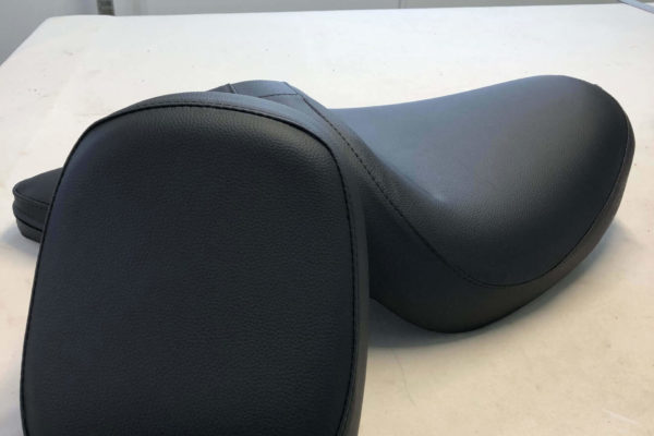 Black seat cushions for a vehicle.